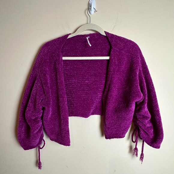 Free people Open Front Sweater Cardigan Hot Pink Cinched Tie Sleeves Women’s XS - Picture 14 of 14